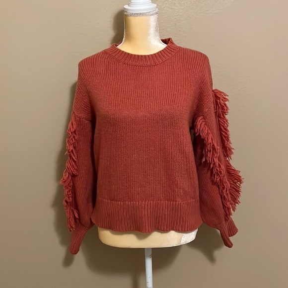 ANN Taylor Fringe Sleeve Sweater Pucker Pink Size M - Picture 3 of 7